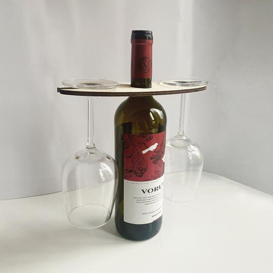 Wooden Wine Bottle and Glass Holder